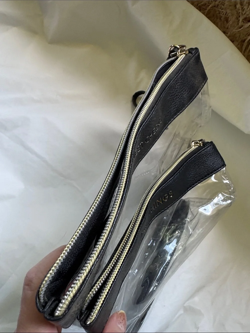 Baby Things Clear Travel Bag & Cosmetic Bag with Black Trim Zippered Cute❤️